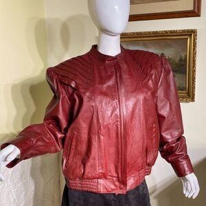Vintage Del Rio Genuine Red Leather Bomber Jacket